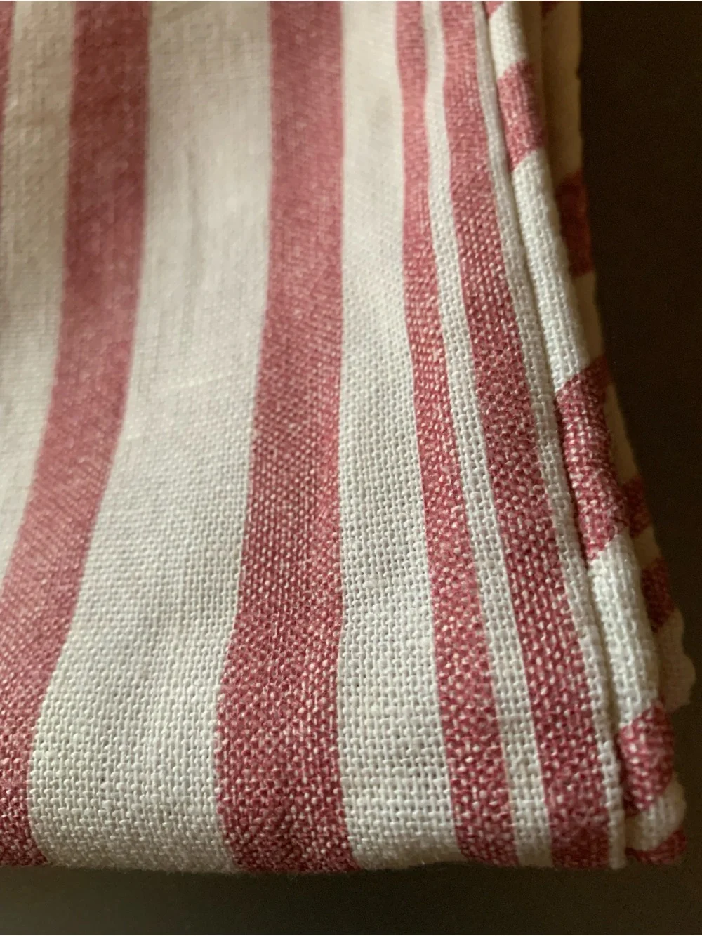 2 Pottery Barn, NEW NEVER USED, RED and CREAM stripe pillow covers, size 20X 20.